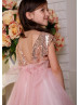 Dusty Rose Sequin Tulle Ankle Length V Back Flower Girl Dress Dusty Rose Sequin Tulle Ankle Length V Back Flower Girl Dress